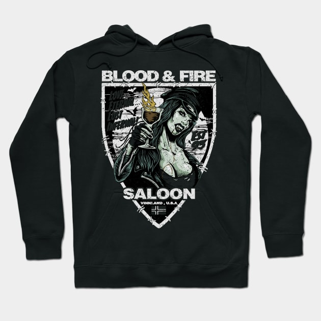 "BLOOD & FIRE SALOON" GREEN Hoodie by joeyjamesartworx